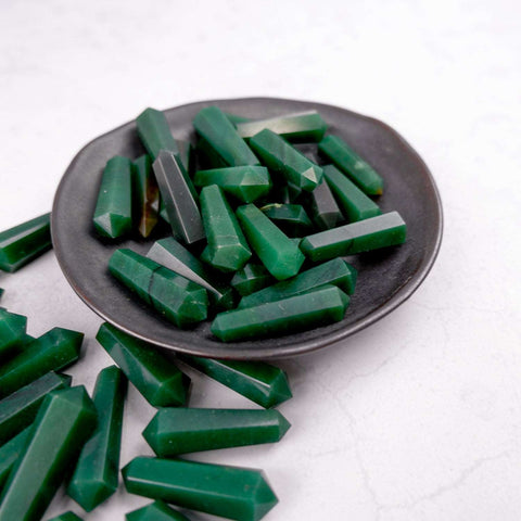 Dark Green Aventurine Gridding Double Point