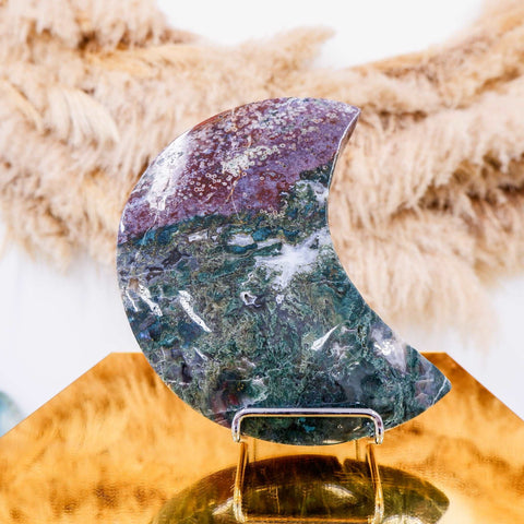 Moss Agate Moon 30CM L x 22CM W x 4.64KG