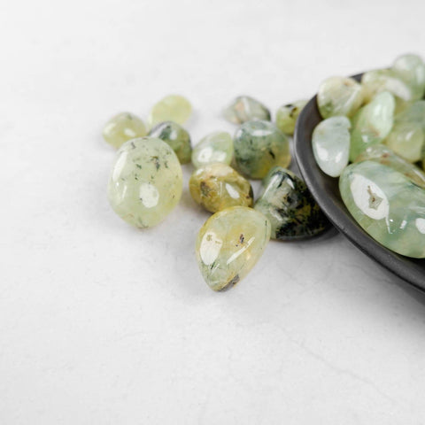 Epidote in Prehnite Tumble - Crystal & Stone