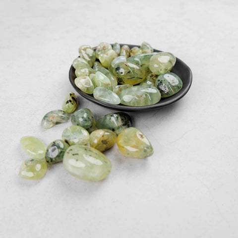 Epidote in Prehnite Tumble - Crystal & Stone